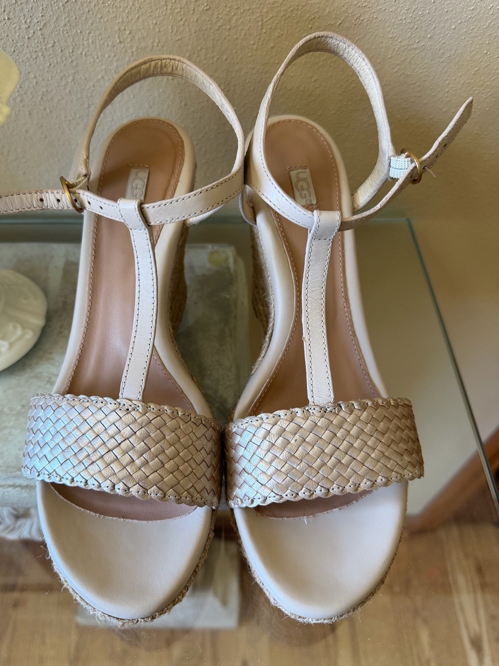 Woven Espadrille Wedge Sandals - Beige
